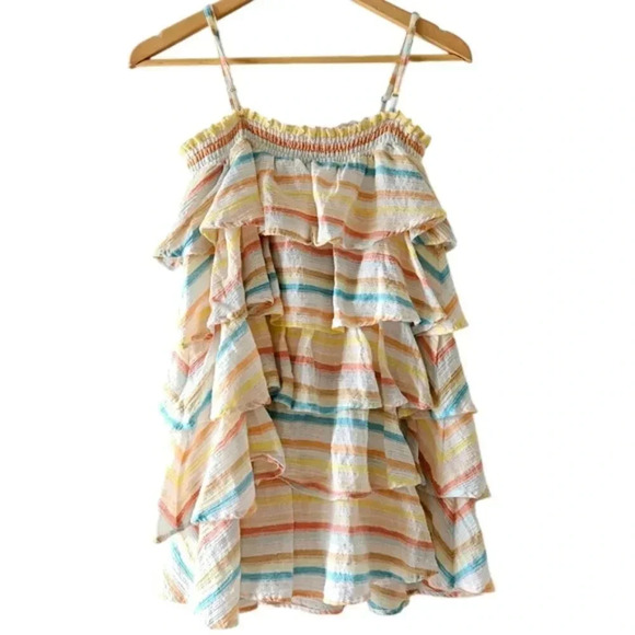 Lovers and Friends Frills Multicolor Mini Spaghetti Strap Rainbow Dress Small. - Picture 6 of 15